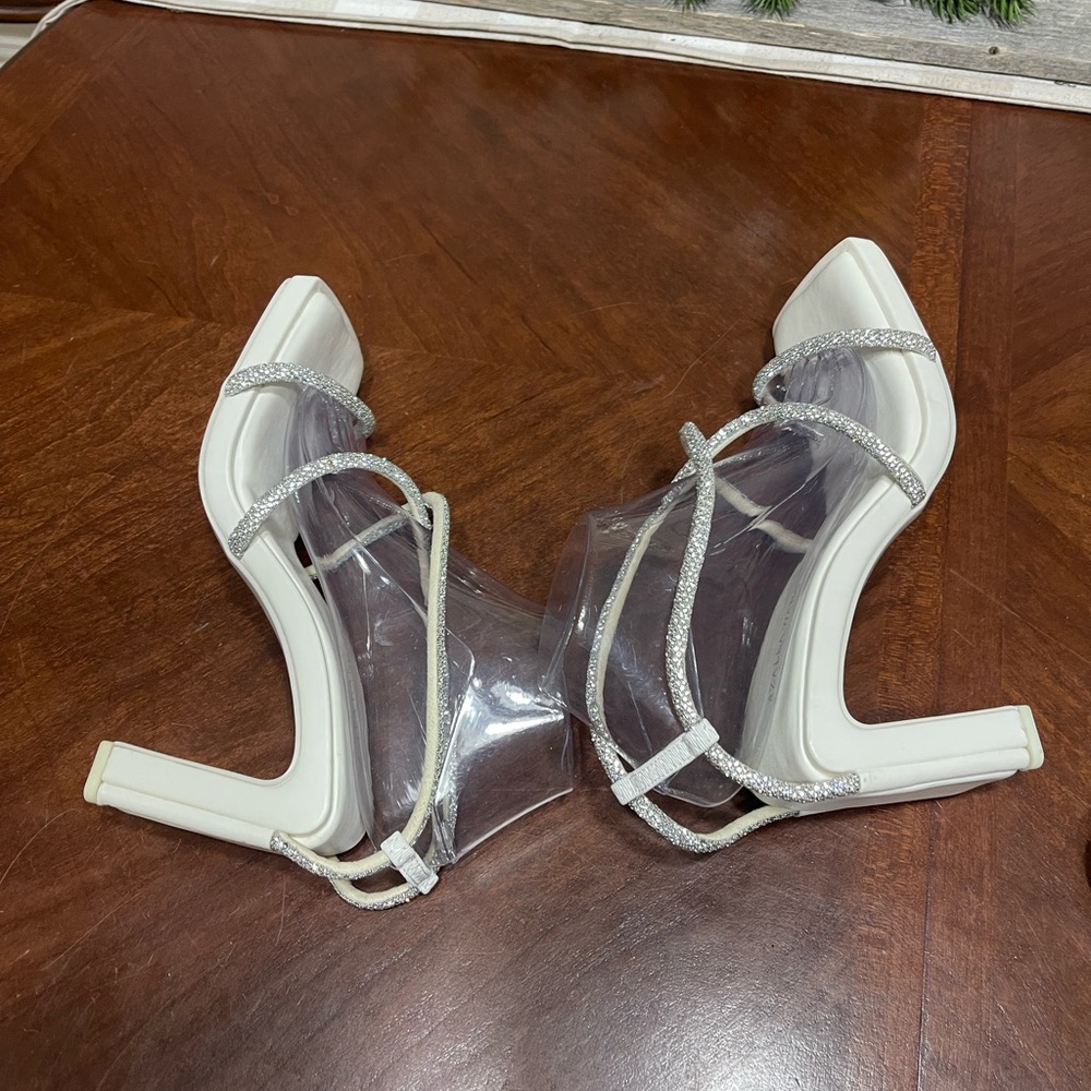 AZALEA WANG Diamond Crystal Strap Sandals Heels Square Toe - Picture 5 of 9